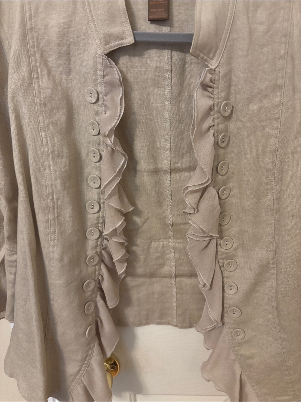 Multiples Taupe Ruffle-Trim Button Front Jacket - Picture 2 of 6
